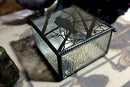 Gothic Silhouette Raven Glass Jewelry Box 4"W Haunted Crow On Tree Branch Box