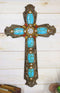 18"H Rustic Western Scroll Lace Wall Cross With Crystals & Turquoise Gemstones