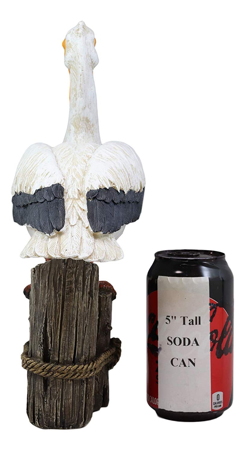 Ebros Gift 12" Tall Ocean Marine Beach Coastal Great White Pelican Perching On Getty Post Statue Home Decor Birds Pelicans Nature As Centerpiece Decorative Sculpture Figurine - Ebros Gift