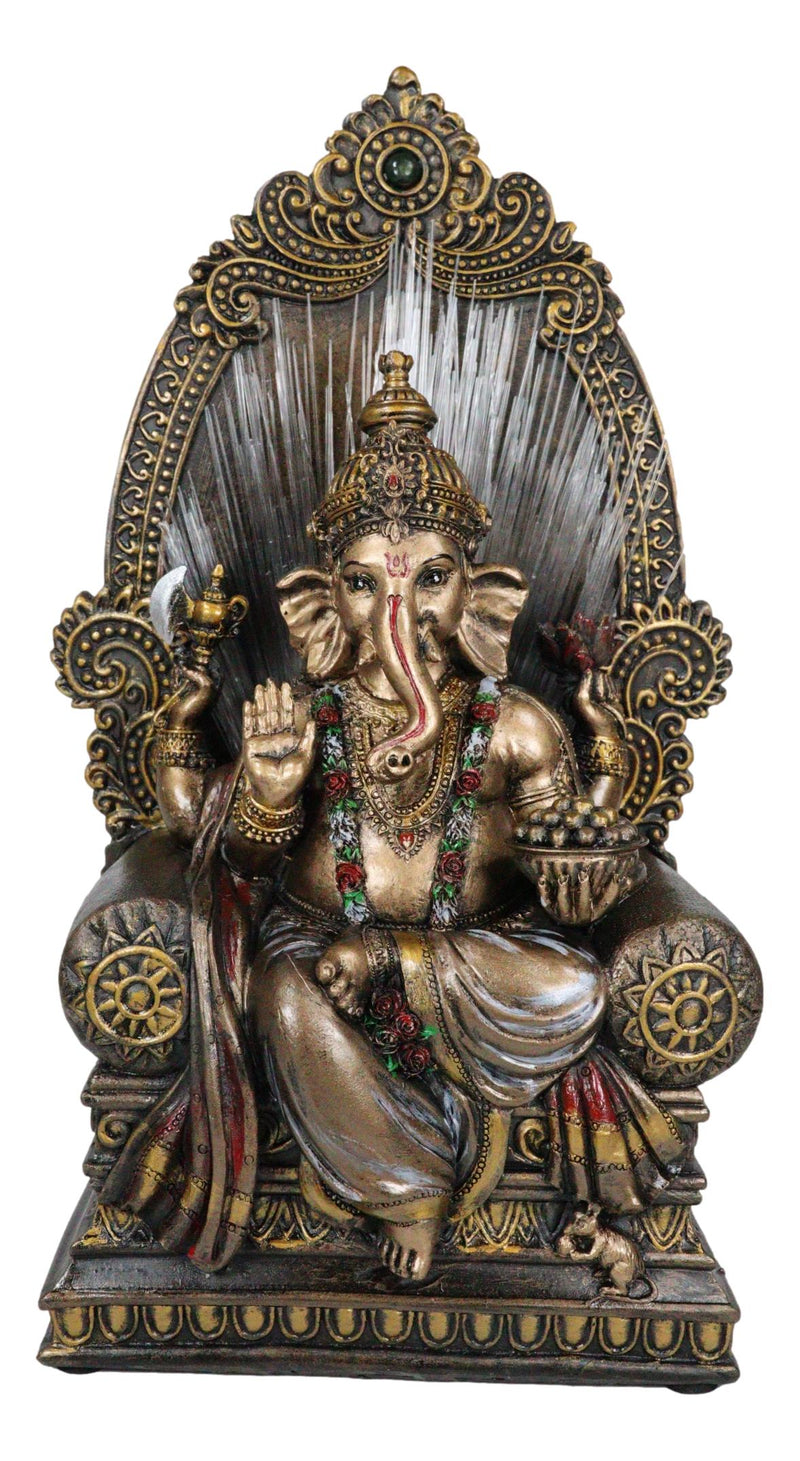 Vastu Hindu God Of Success Ganesha On Throne Figurine With Fiber Optics Light