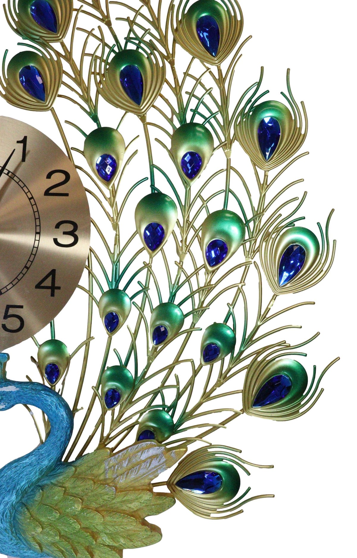 25"H Large Valentine Lover Peacocks Iris Gold Plated Colorful Metal Wall Clock