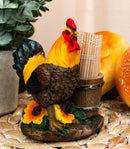Country Farm Rooster With Wooden Pail Toothpick Holder Statue With Toothpicks