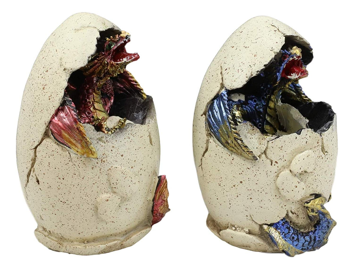 Ebros Colorful Red Blue Fantasy Egg Hatchling Baby Dragon Wyrmling Figurines Set of 2