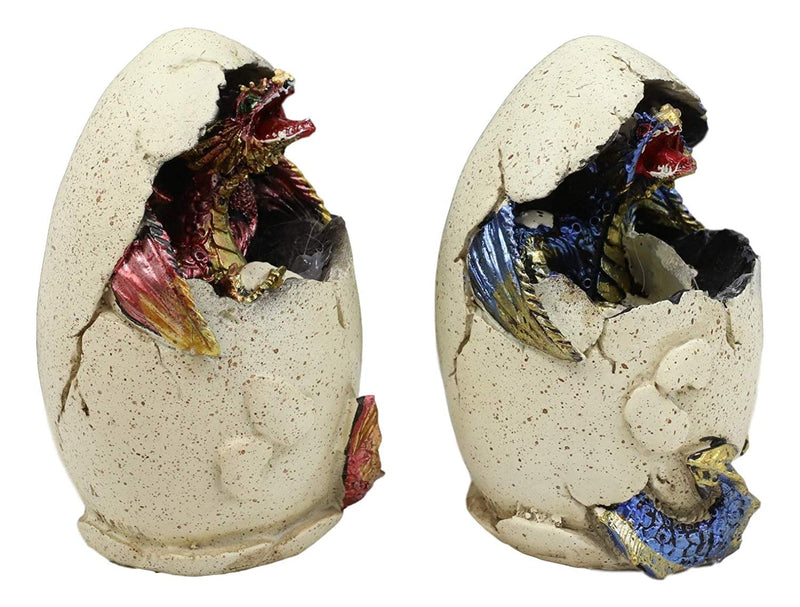 Ebros Colorful Red Blue Fantasy Egg Hatchling Baby Dragon Wyrmling Figurines Set of 2