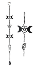 Wicca Triskele Triple Moon Goddess Black Coated Steel Metal Wind Chime Mobile