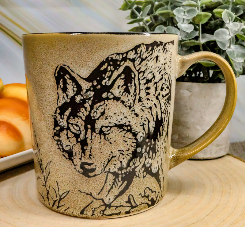 Ebros Wildlife Prowling Alpha Wolf Coffee Mug 16oz Ceramic Cup Glazed Stoneware