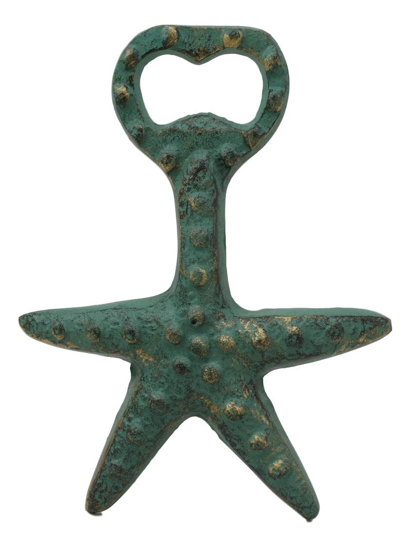 Ebros Rustic Vintage Verdigris Green Cast Iron Metal Nautical Coastal Sea Star Starfish Soda Beer Bottle Cap Opener 5.5" High Tide Beach Coral Echinoderms Party Hosting Decor Accent Accessory (4)