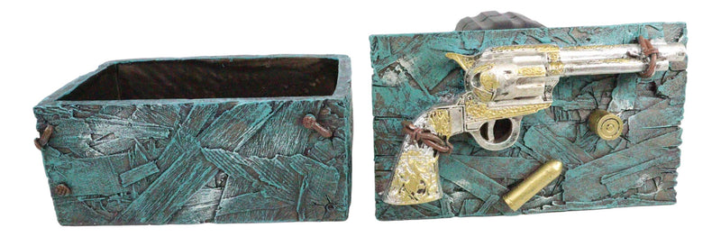 Ebros Westerm Rustic Cowboy Revolver Pistol Gun And Bullets Decorative Box Figurine