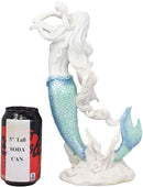 Nautical Capiz Blue Tailed Siren Mermaid Listening To Sea Conch Statue 11.75"H