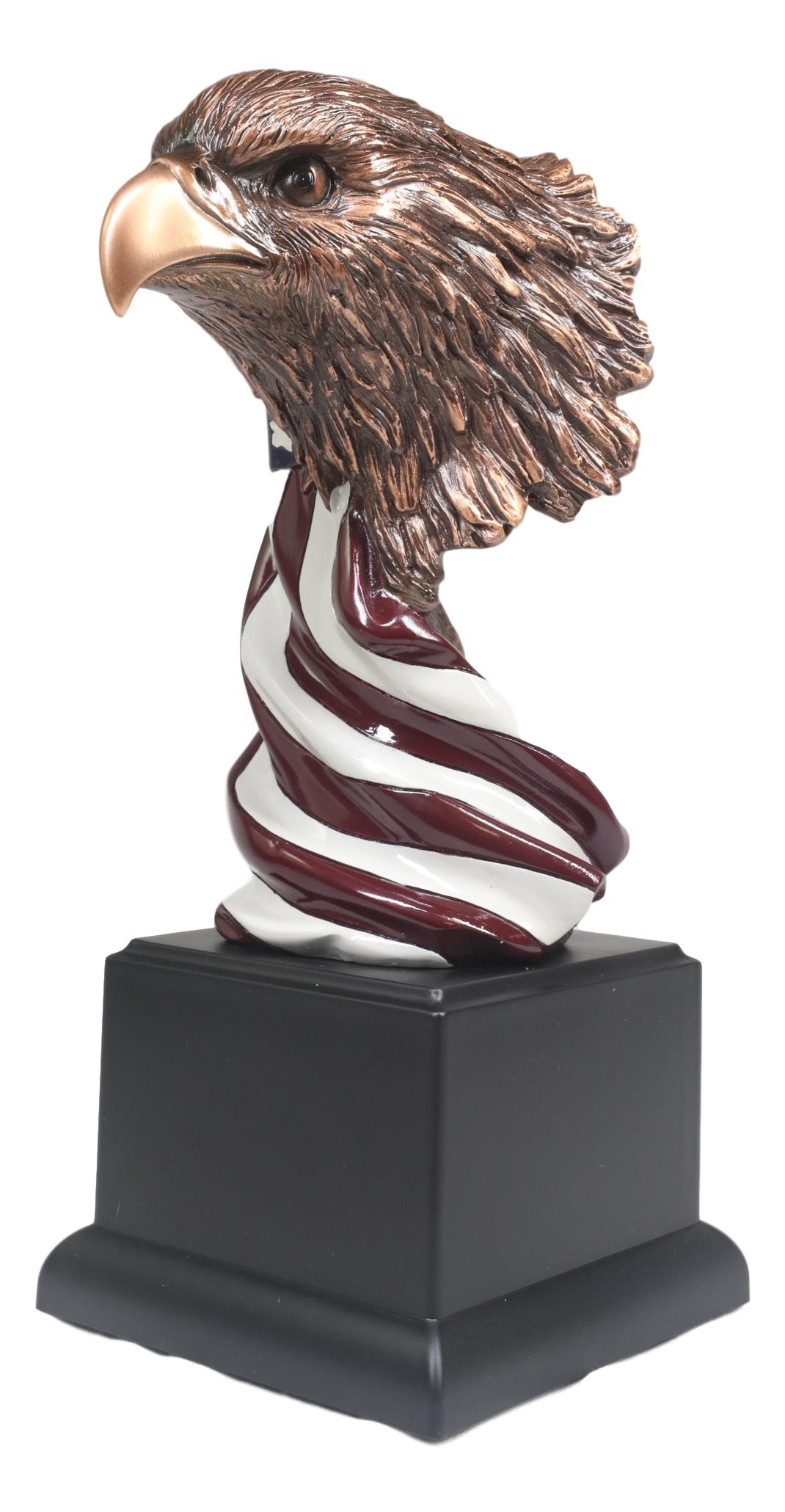 American Bald Eagle On USA Star Spangled Banner Flag Bust Electroplated Statue - Ebros Gift