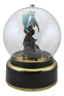 Golden Green Dragon On Castle Mountain Musical LED Light Air Powered Water Globe