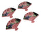Ebros Set Of 4 Pink Floral Blossoms Oriental Fan Shaped Appetizer Sushi Dessert Plates