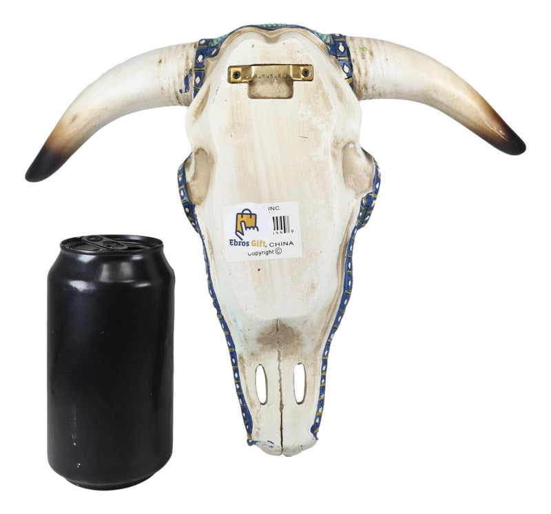 Rustic Southwest Steer Bison Cow Skull With Aztec Beaded Turquoise Wall Decor