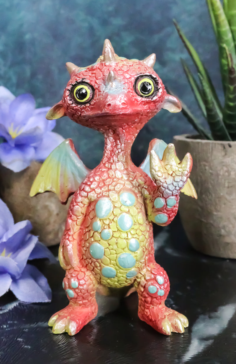 Small Collector Teal Spotted Red Baby Dinosaur Dragon Waving Hello Figurine