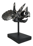 Jurassic '3 Horns' Triceratops Dinosaur Fossil Skeleton Statue With Stand 9"L