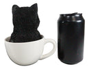 Lifelike Adorable Black Kitten Cat in White Tea Cup Pet Pal Figurine 5.75" Tall