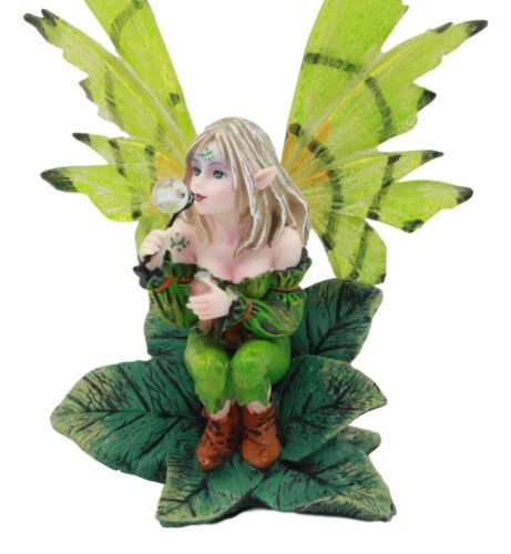 Mythical Goddess Green Earth Pixie Dust Fairy Blowing Crystal Bubble Statue 6"H