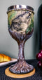 Mystical Howling Gray Wolf Wine Goblet Chalice Cup In Tree Bark & Roots Design