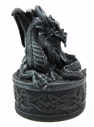 Celtic Knotwork Fantasy Fiery Dragon Guardian Round Decorative Trinket Box