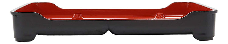 Ebros Red And Black Traditional Japanese Large Bento Box With Dividers 6 Compartments Lacquered Copolymer Plastic Serving or Display Platter Tray 14" by 9.25" Made In Japan Dining Dinner Serveware (1)