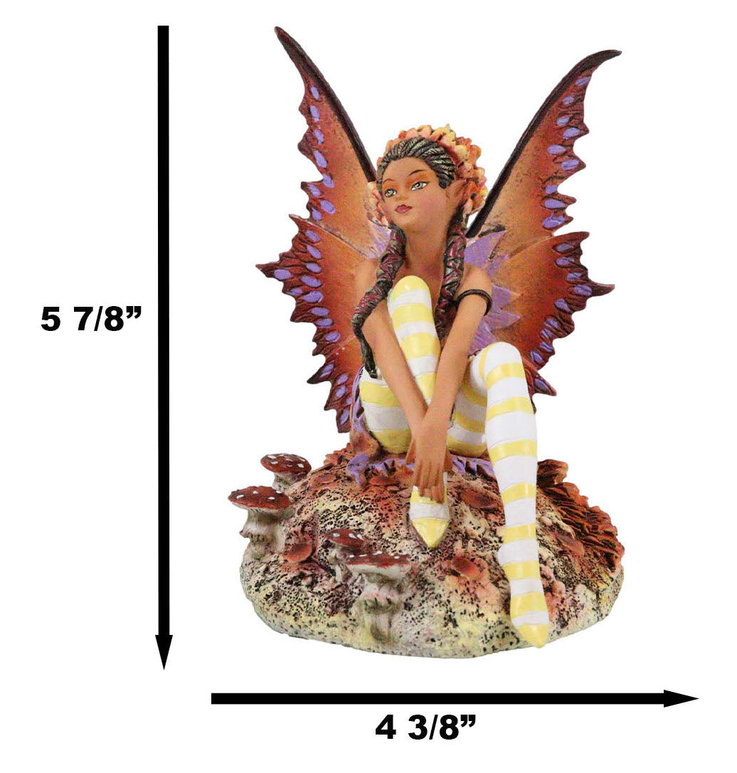 Amy Brown Fantasy Fall Ebony Fairy Sitting On Rock Garden Autumn Winds Figurine