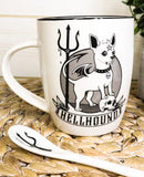 Wicca Sacred Hellhound Pentagram Devil Dog Porcelain Mug With Spoon Set 13oz