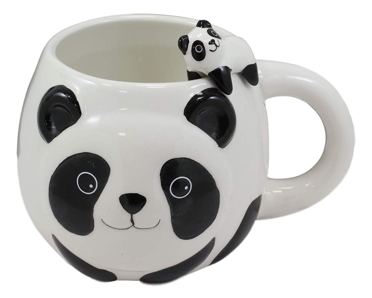 Ebros Giant Panda Bear Ceramic Coffee Mug With Sleeping Cub Latch On Spoon Set - Ebros Gift