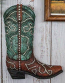 Ebros Rustic Western Teal Faux Tooled Leather W/ Nailheads Cowgirl Boot Decor