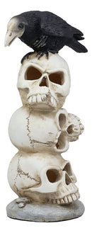 Ebros Gothic Raven Crow Bird Perching On Totem Stacked Skulls With LED Light Statue