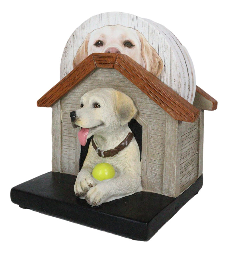 Cute Golden Retriever Puppy Dog In Doghouse Coaster Set Holder And 4 Coasters