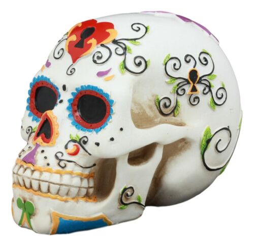 Ebros White Floral Sunny DOD Sugar Skull Statue Colorful Pastel Resin Figurine