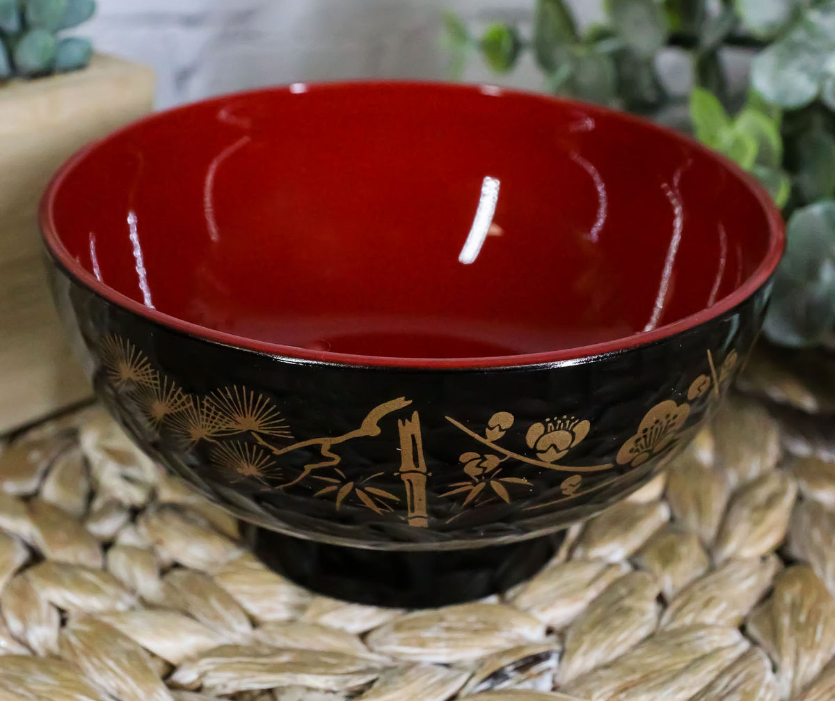 Ebros Made In Japan Black Red And Royal Gold Lacquer Copolymer Bowl 8oz Set Of 6