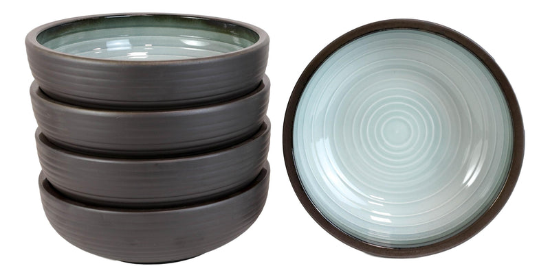 Pack Of 5 Ceramic Zen Blue Large Dinner Soup Noodles Donburi Rice Bowls 42oz