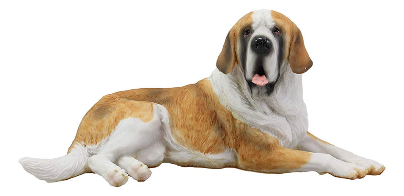 Ebros Saint Bernard Dog Statue 10.5"L Dogs Breed Gallery Quality Glass Eyes