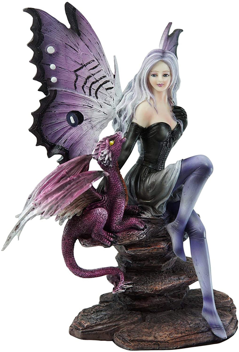 Ebros Large Purple Midnight Butterfly Winged Fairy With Wyvern Dragon Figurine