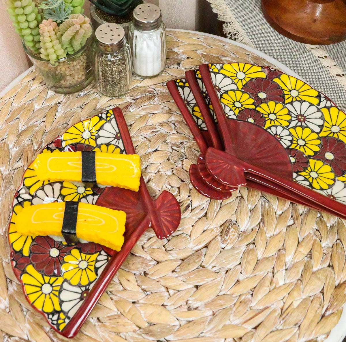 Ebros Set Of 4 Colorful Sunflowers Garden Oriental Fan Shaped Appetizer Sushi Plates