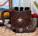 Rustic Western Cowboy Boot W/ Lone Star And Spur Faux Tooled Leather Coffee Mug