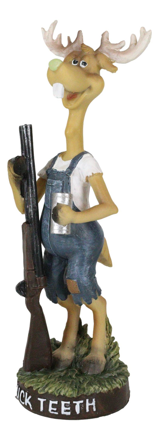Hunting Hillbilly Buck Teeth Deer with Shotgun Rifle and Moonshine Cup Figurine - Ebros Gift