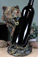Ebros Large Roaring Black Bear Wine Holder Figurine in Faux Bronze Finish 10"H
