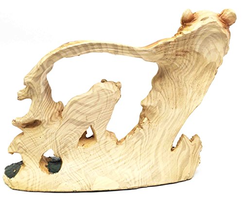 Rustic Faux Wood Wildlife Grizzly Bear With Cub Roaming The Forests Figurine