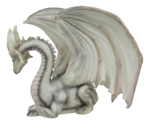 Ebros Resting Wise Old White Medieval Dragon Statue 8" Long