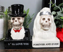 Wedding White Gown Bride And Black Tuxedo Groom Skulls Salt Pepper Shakers Set