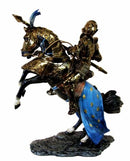 Large Medieval Jostling Lance Knight On Decorated Cavalier Horse Figurine Statue