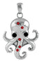 Ebros Red Rhinestone Steampunk Kraken Stainless Steel Necklace Pendant Jewelry