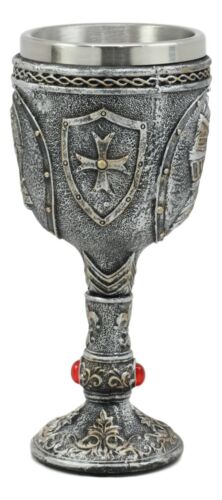 Ebros Heraldry Medieval Renaissance Royal Knight Suit of Armor Wine Goblet Chalice 5oz