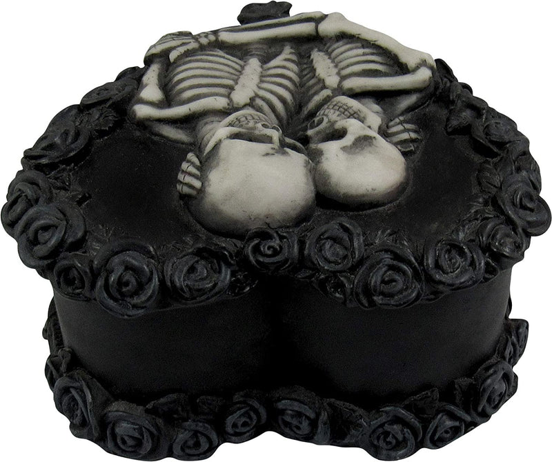 Ebros to Have & to Hold Skeleton Lovers on Black Rose Wreath Trinket Box