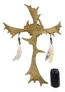 Rustic Elk Moose Bone Antlers Flowers Dreamcatcher Feathers Wall Cross Decor