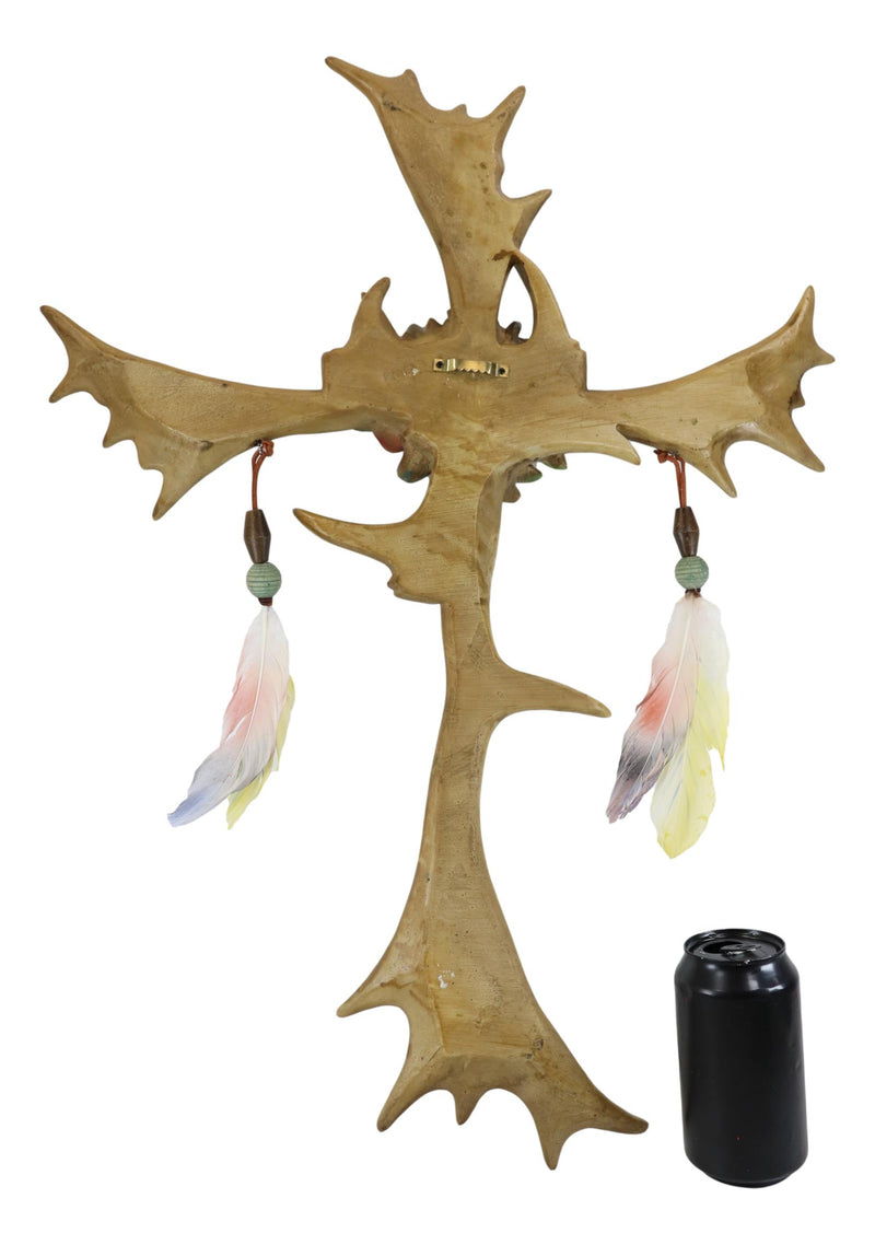 Rustic Elk Moose Bone Antlers Flowers Dreamcatcher Feathers Wall Cross Decor