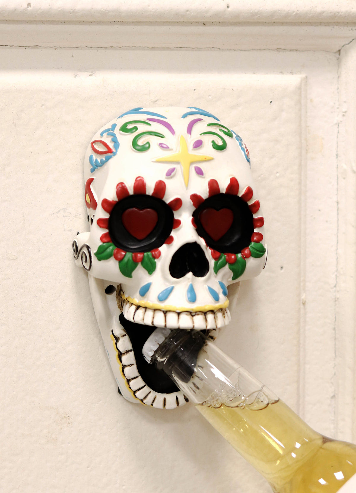 Ebros Day of The Dead White Floral Sugar Skull Wall Mounted Bottle Opener - Ebros Gift