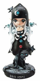 Dolly Fae Black Stars Celestial Moon Fairy With Mystical Cat Figurine Statue